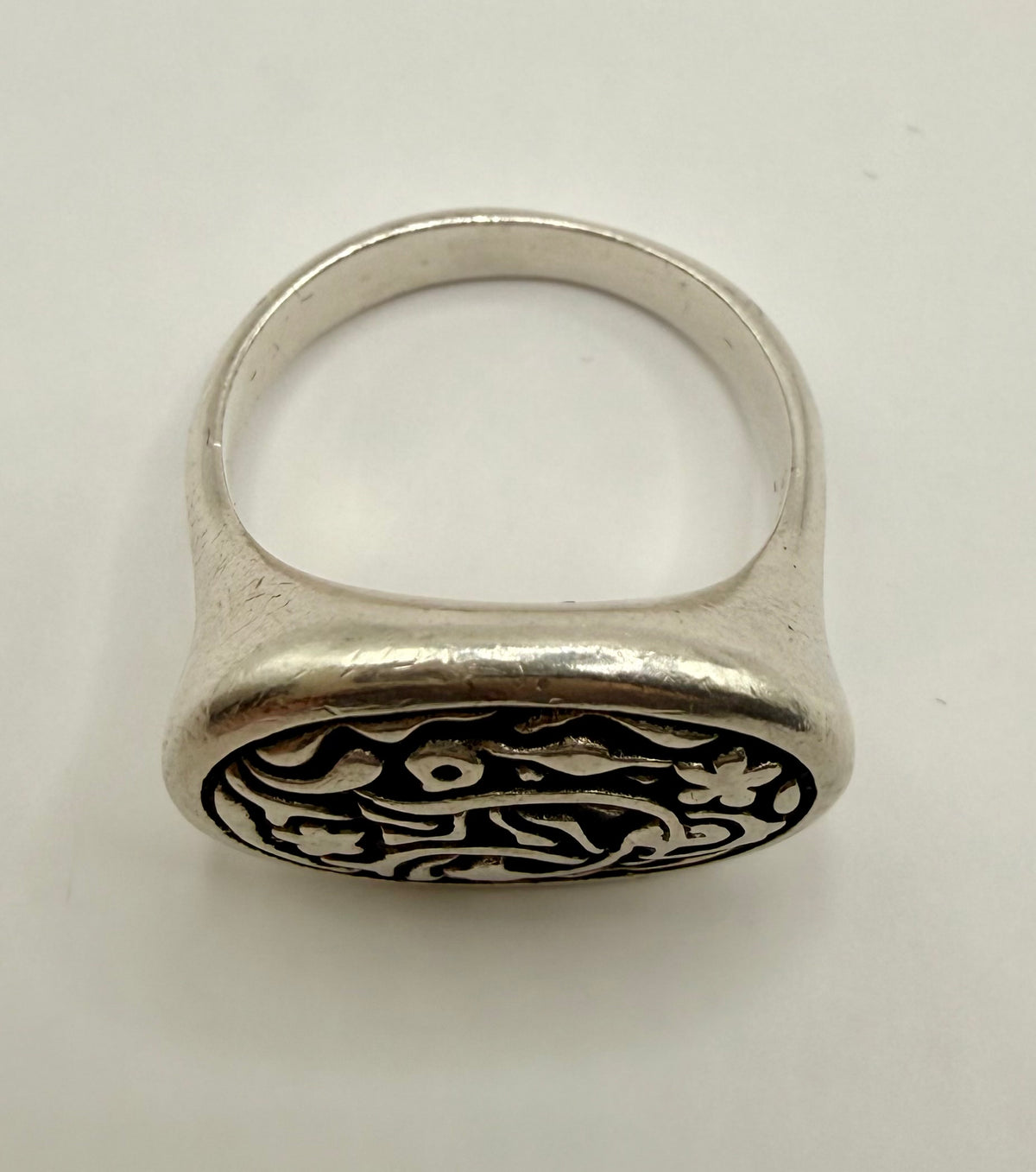 Vintage 925 Sterling Silver Nature-Inspired Signet Ring | Unisex Size 7.5