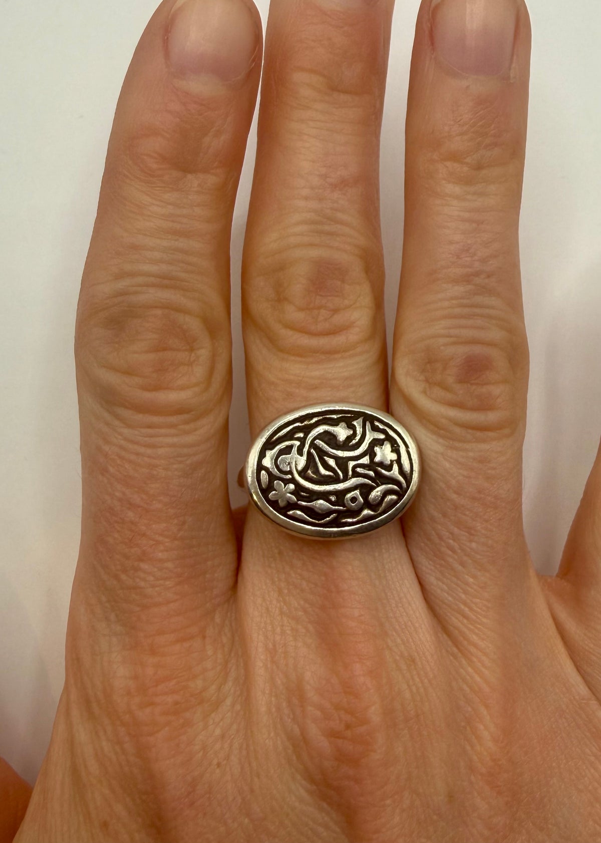 Vintage 925 Sterling Silver Nature-Inspired Signet Ring | Unisex Size 7.5