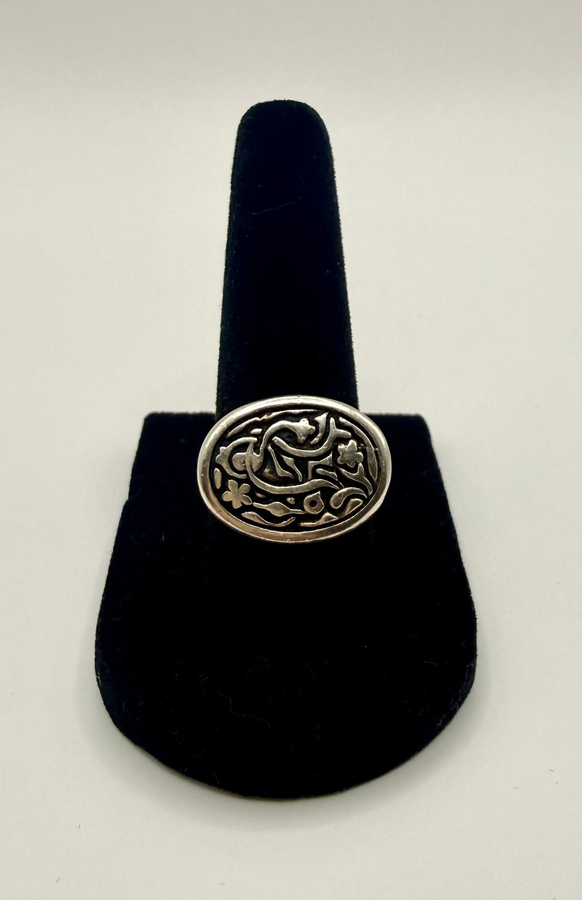 Vintage 925 Sterling Silver Nature-Inspired Signet Ring | Unisex Size 7.5